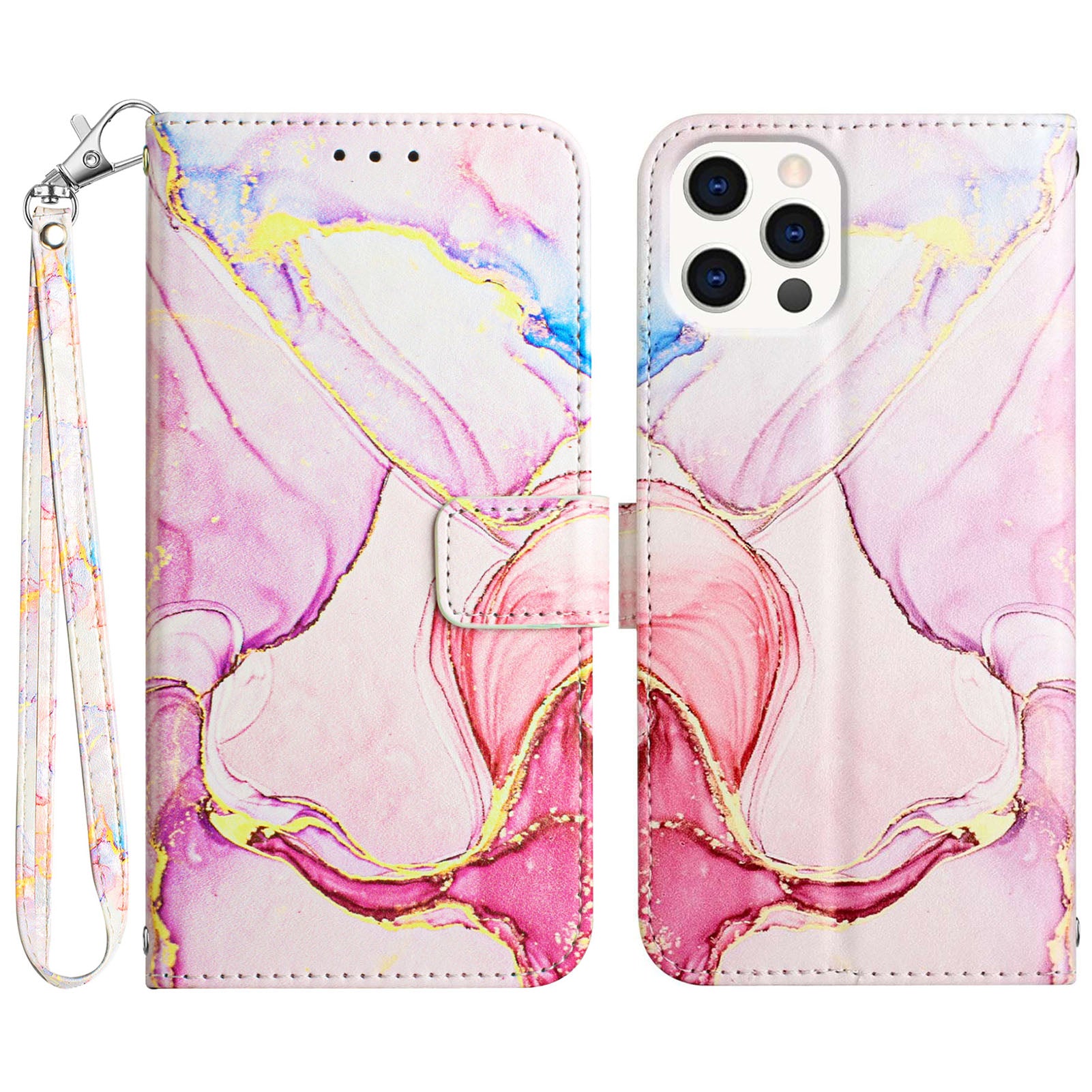 Uniqkart for iPhone 15 Pro YB Pattern Printing Leather Series-5 Mobile Phone Case Leather Stand Wallet Cover - Rose Gold LS005 Uniqkart for iPhone 15 Pro YB Pattern Printing Leather Series-5 Mobile Phone Case Leather Stand Wallet Cover - Rose Gold LS005